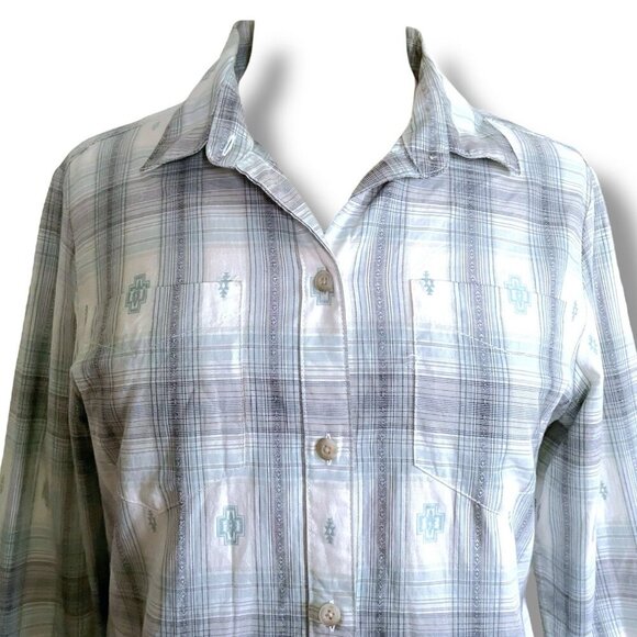 Pendleton Womens Shirt Sz Small Blue White Plaid Button Down Top Southwestern - Picture 4 of 9